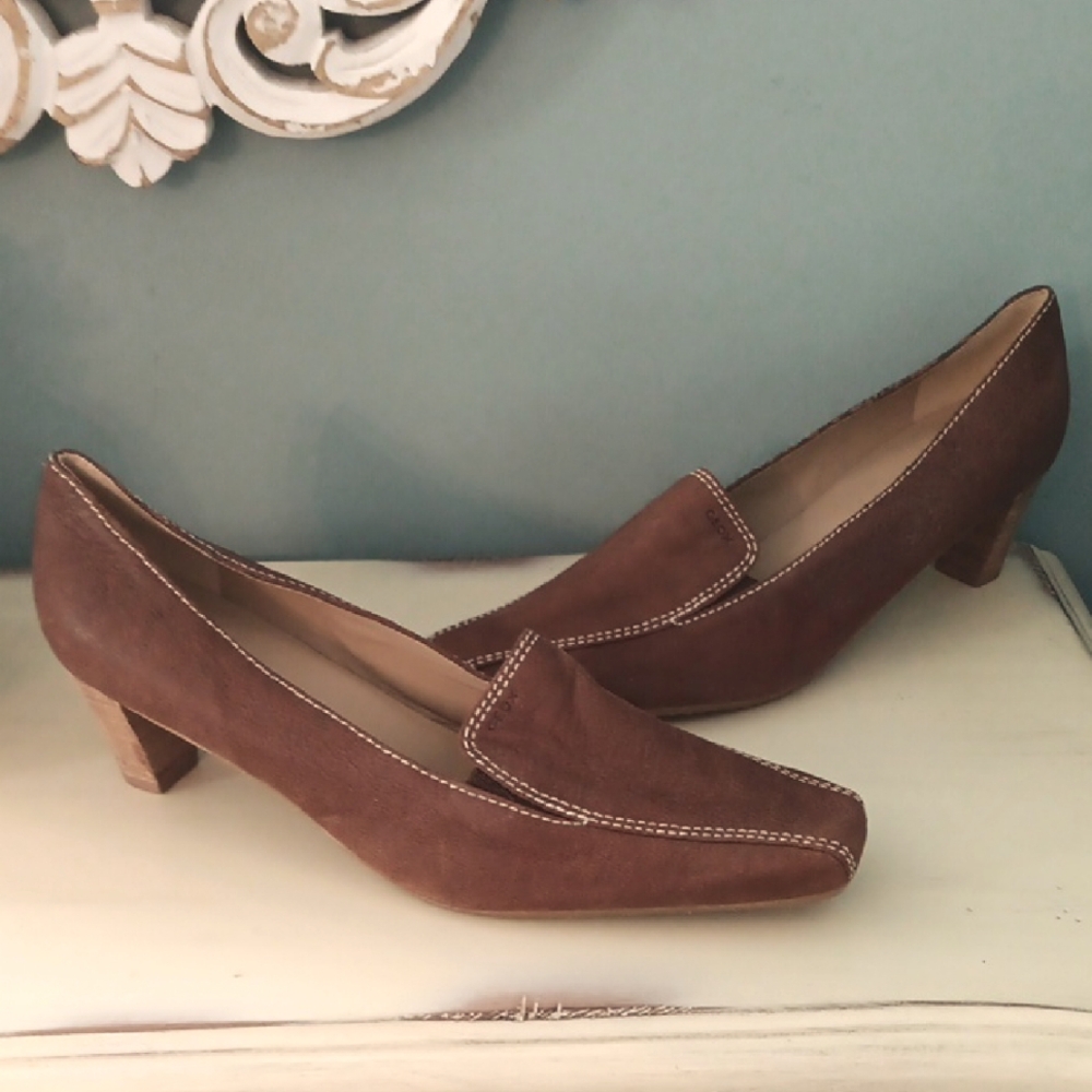 % Geox Respira brown leather loafer inspired Heels